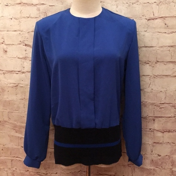 VINTAGE SOUTHERN LADY SECRETARY BLOUSE ROYAL BLUE - Picture 1 of 6